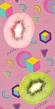 Kiwi slice vintage geometric patterns Stock Illustration
