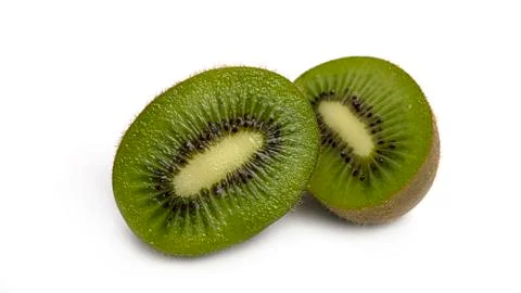 Kiwi slice on a white background. Macro photo. Foto stock