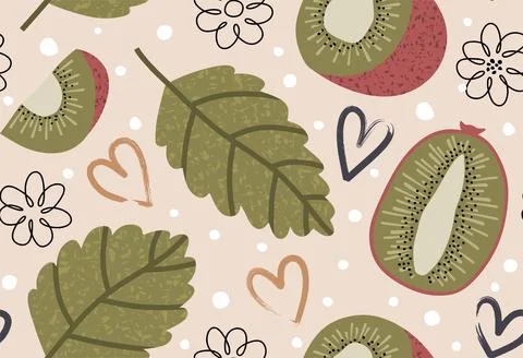 Kiwi sliced ​​fruit seamless pattern. Stock Illustration