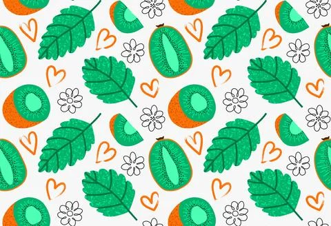Kiwi sliced ​​fruit seamless pattern. Stock Illustration