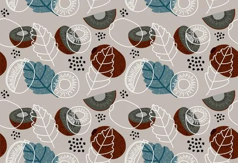 Kiwi sliced ​​fruit seamless pattern. Stock Illustration