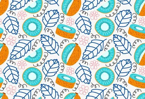 Kiwi sliced ​​fruit seamless pattern. Illustrazione stock