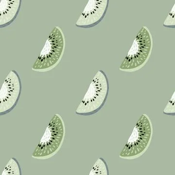 Kiwi slices seamless doodle pattern. Simple design fruit artwork in pale gree Illustration