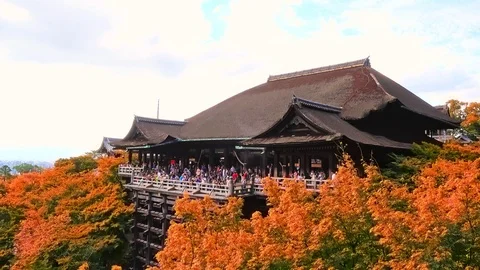 Kiyomizu-dera Temple in autumn with blue sky, Kyoto, Japan Stock Footage 70495553