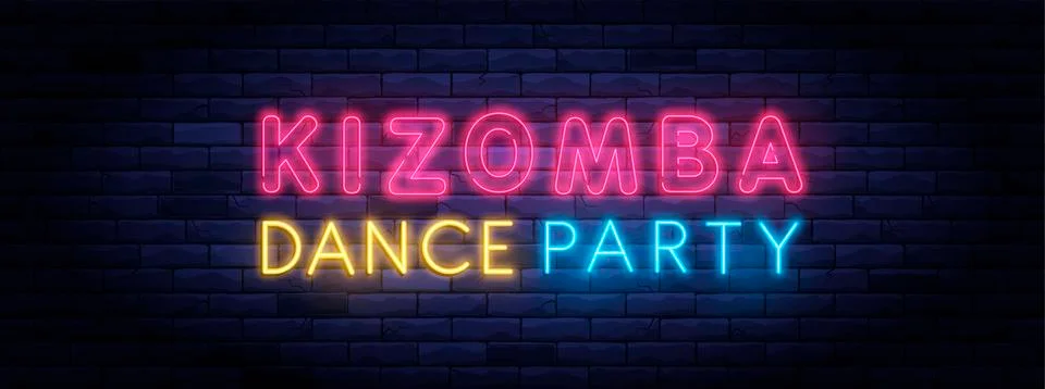 Kizomba dance party colorful neon banner Stock Illustration