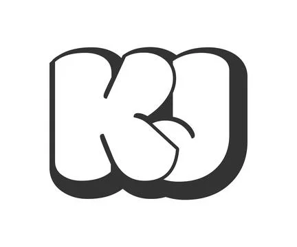 KJ logo, bubble comic lettering, rounded in graffiti style black and white .. Stockillustratie