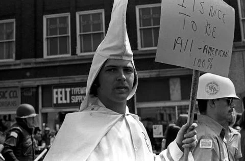 KKK Parade with protestors 1980 Kokomo, Indiana Stock Photos