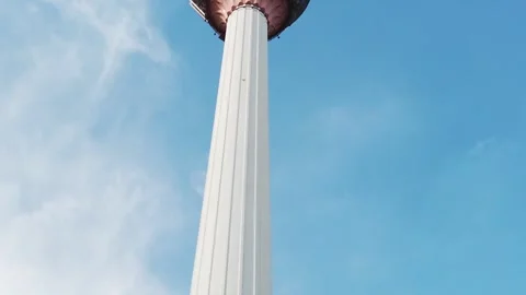 KL Tower Malaysia Low Angle View Against Blue Sky Background Stock Footage 336327496