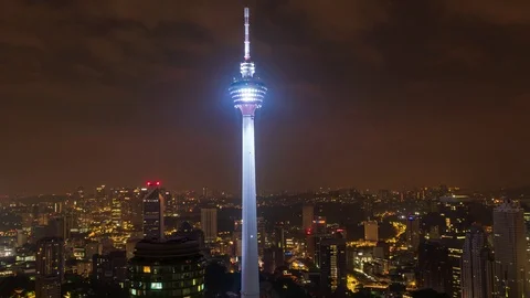 KL Tower timelapse night scene Stock Footage 111112743