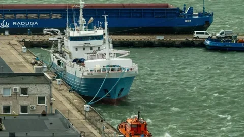 Klaipda, Lithuania - 2023.10.05 - Timelapse View of Klaipeda port during a storm Stock Footage 253664410