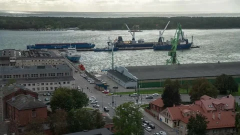 Klaipda, Lithuania - 2023.10.05 - Timelapse View of the port of Klaipeda and the Stock Footage 253664477