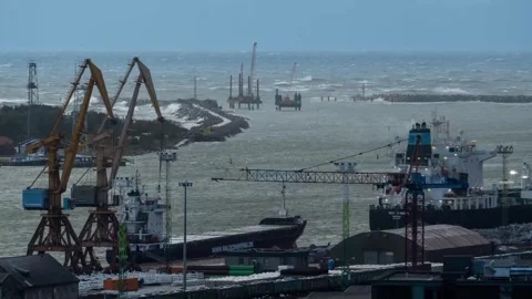 Klaipda, Lithuania - 2023.10.05 - Timelapse A view of Klaipeda's sea gate during Stock Footage 253664550