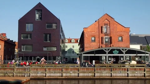 Klaipeda, bars on the canal Stock-Footage 75451319