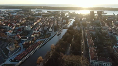 Klaipeda city at sunset Stock Footage 103538691