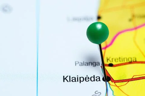 Klaipeda pinned on a map of Lithuania Stock Photos