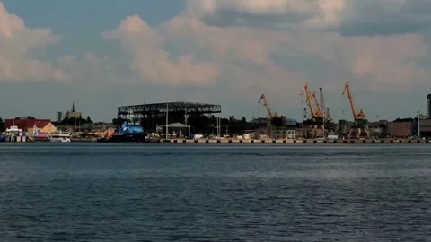 Klaipeda port hyper lapse with ferry motion Stock Footage 76269390