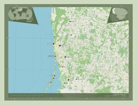 Klaipedos, Lithuania. OSM. Labelled points of cities Stock Illustration