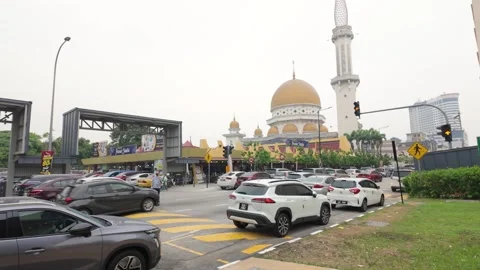 Klang Royal Town Mosque viewed from a busy urban intersection in Klang, Selangor Stock Footage 342403974