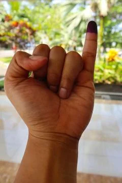 KLATEN, INDONESIA – APRIL/17/2019: Marked Finger on Indonesia Election Day 2019 Stock Photos