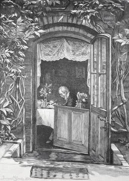 Klaus Groth in his study, Klaus Groth, Claus Johannes Groth (born 24 April 1819, Stock Illustration