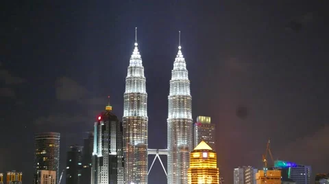KLCC Twin Tower at night Stock Footage 58674379