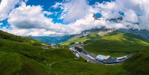 Kleine Scheidegg is a mountain pass at an elevation of 2,061 m, situated be.. Stock Photos