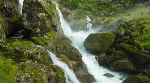 Kleivafossen Waterfall In  Jostedalsbreen National Park, Norway Видео 59806237