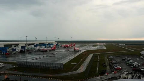 KLIA 2 Time Lapse Raining 4 zoom out Stock Footage 145401274