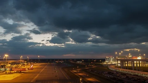 KLIA2 Night Operation, Time Lapse Pan Left Down Stock-Footage 97348028