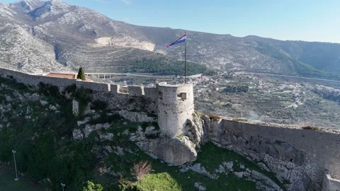 Klis Fortress from Above: A Drone's Perspective Stock Footage 265148986