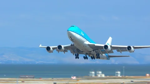 KLM Boeing 747 Taking Off from San Francisco SFO Stock Footage 125213993