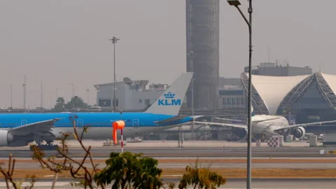 KLM Boeing 777-300ER PH-BVD taxiing at Bangkok Suvarnabhumi Airport Stock Footage 336746320