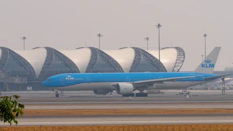 KLM Boeing 777-300ER PH-BVD taxiing at Bangkok Suvarnabhumi Airport Stock Footage 346977684