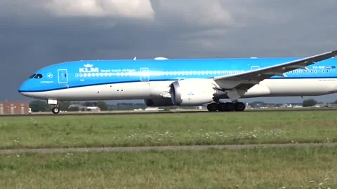 KLM Boeing 787-9 Dreamliner Takeoff at Amsterdam Airport Stock Footage 250079030