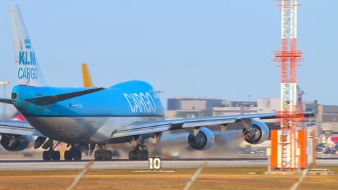 KLM Cargo 747 Runway Close-up Take-off in Miami Stock Footage 104782005