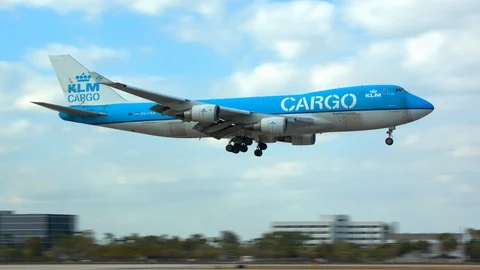 KLM Cargo Boeing 747 Freighter Airplane Landing in Miami Stock Footage 106289318