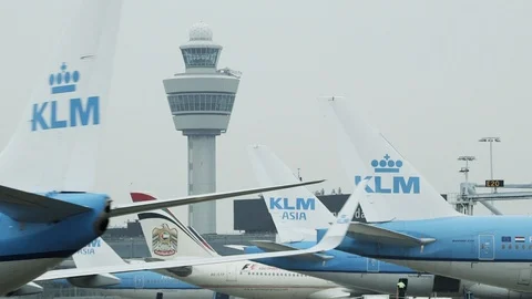 KLM planes traffic tower Stock Footage 98291836