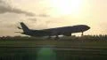 KLM slowmotion landing at sunrise HD Footage