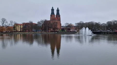 Klosters Kyrka by the river Stock Footage 265257676