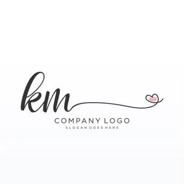 KM Initial handwriting logo design Stock Illustration