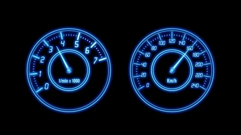 KMH-UPM, odometer and speedometer-display (Loop), tachometer, HUD Stock Footage 83420248