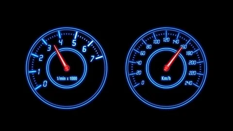 KMH-UPM, odometer and speedometer-display (Loop), tachometer, HUD Stock Footage 83420485