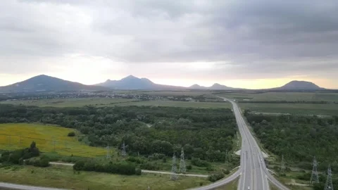 KMV Mountains Highway Drone Panoramic 4K Stock Footage 336949912