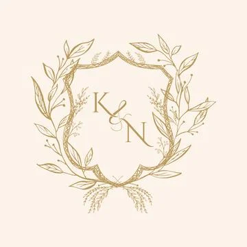 KN Initial Wedding Monogram Logo Crest Stock Illustration