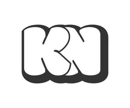 KN logo, bubble comic lettering, rounded in graffiti style black and white .. Stock Illustration