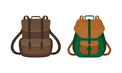 Knapsack or Rucksack as Sack with Straps for Carrying on Shoulder Vector Set Stock Illustration
