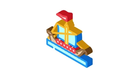 Knarr ancient ship isometric icon animation Stock Footage 327280604