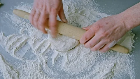 Knead and roll dough for pizza Stock Footage 73373858