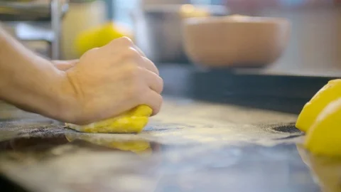 Knead dough in hands close up Stock Footage 111553656