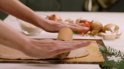 Kneading and rollong out the dough with rolling pin Video stock 149499449